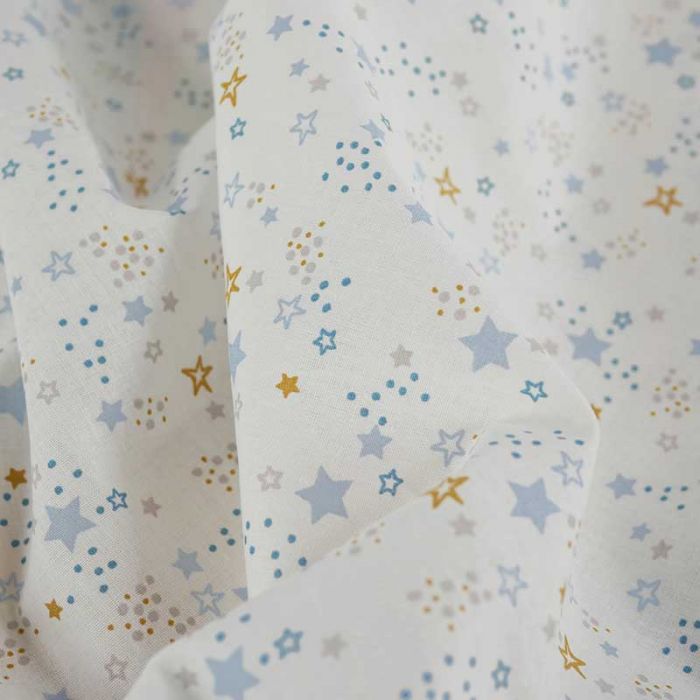 Tissu popeline coton bio ciel étoilé - blanc x 10 cm