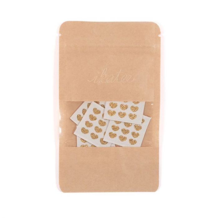 Etiquettes vêtement à coudre Ikatee - Coeurs dorés x 5