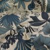 Tissu coton demi-natté tropical bleu pétrole - beige x 10 cm