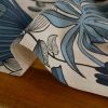 Tissu coton demi-natté tropical bleu pétrole - beige x 10 cm