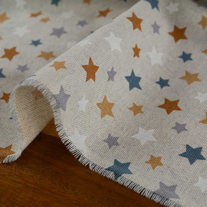 Tissu polycoton demi-natté étoiles ocre - beige x 10 cm