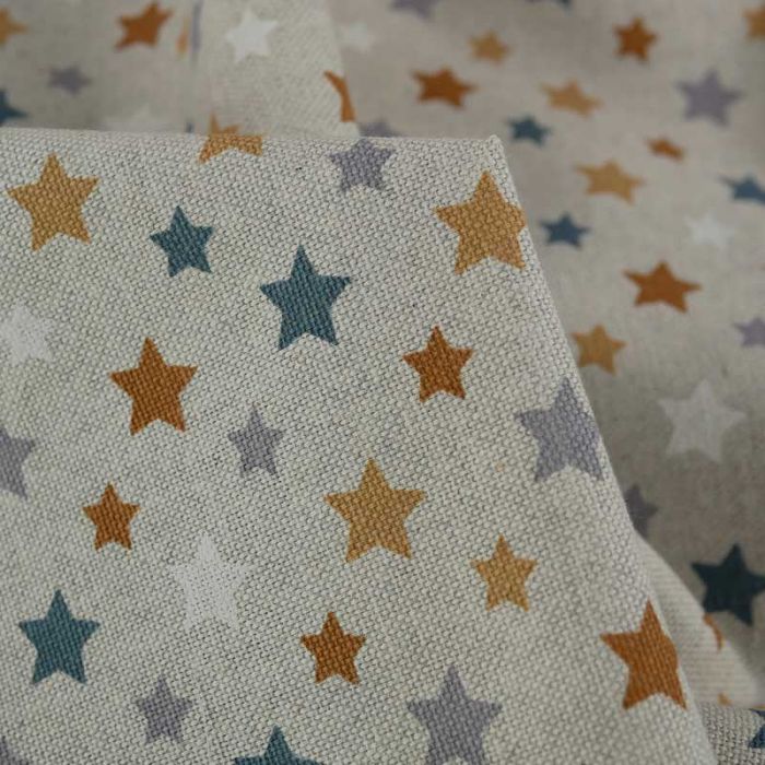 Tissu polycoton demi-natté étoiles ocre - beige x 10 cm