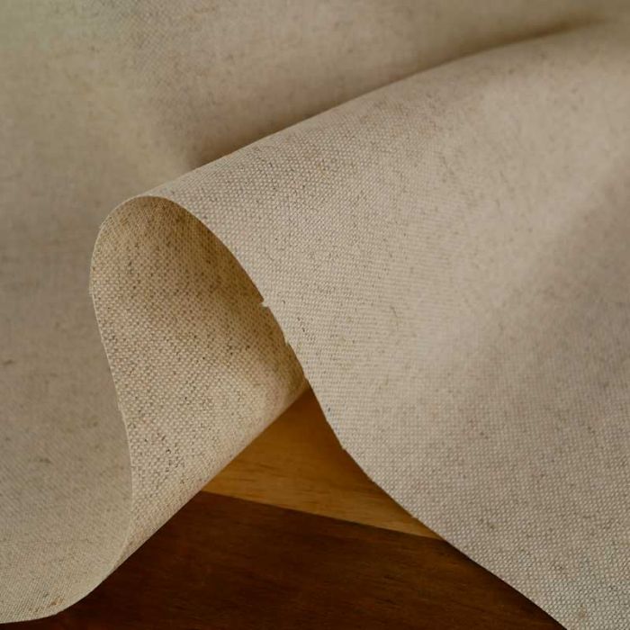 Tissu coton lin demi-natté enduit - beige x 10 cm