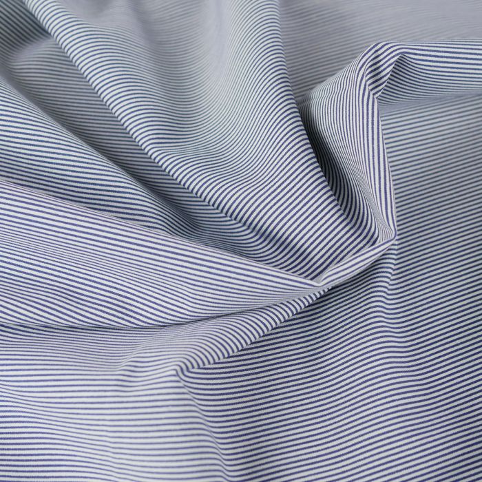 Tissu batiste coton rayures haute couture - bleu marine x 10 cm