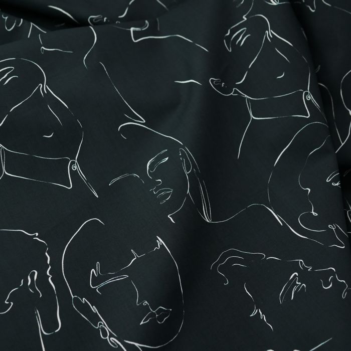 Tissu batiste coton silhouettes haute couture - noir x 10 cm
