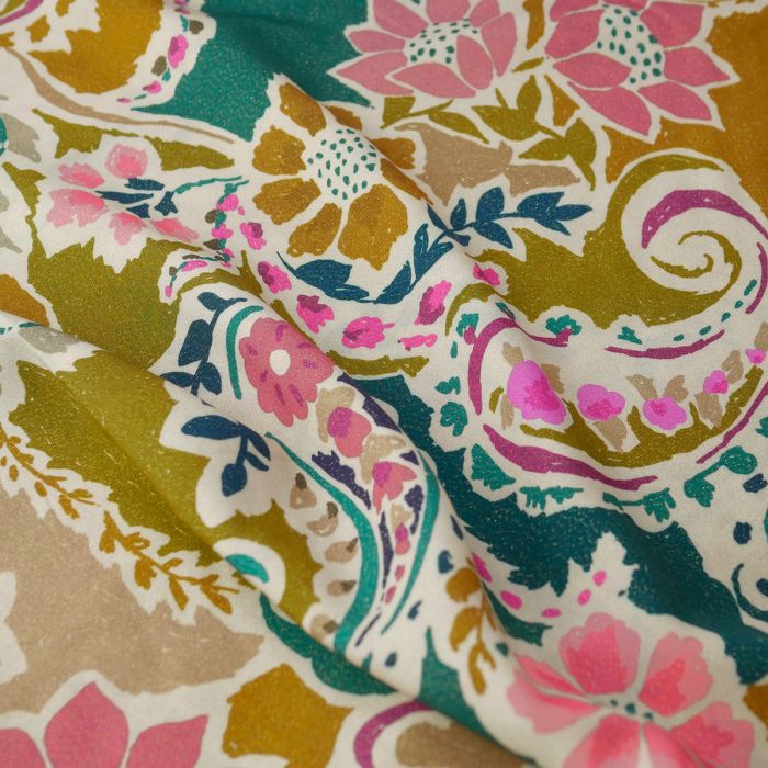 Tissu viscose fleurs Padma haute couture - beige x 10 cm