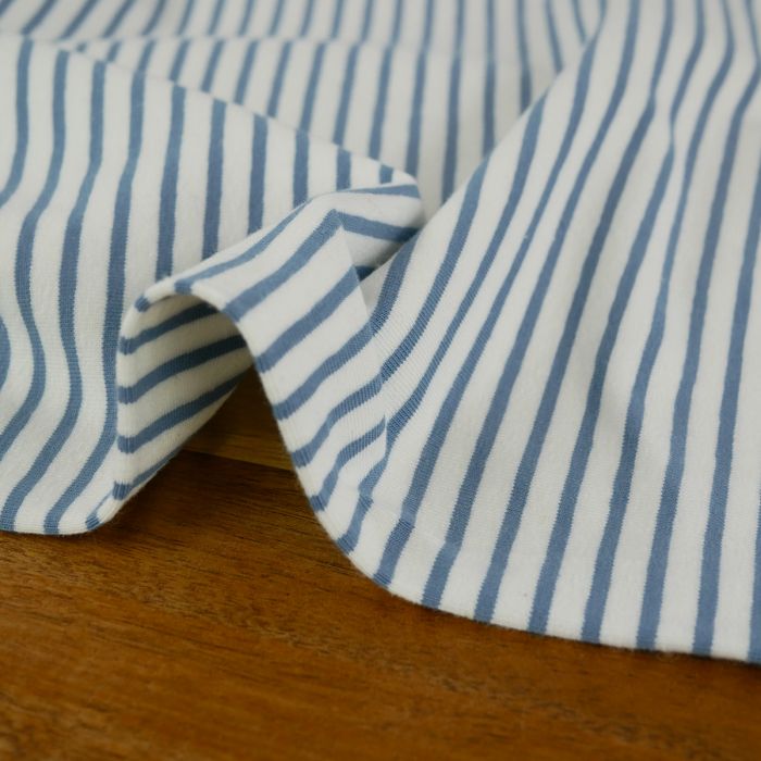 Tissu jersey fin rayures marinière - bleu denim x 10 cm