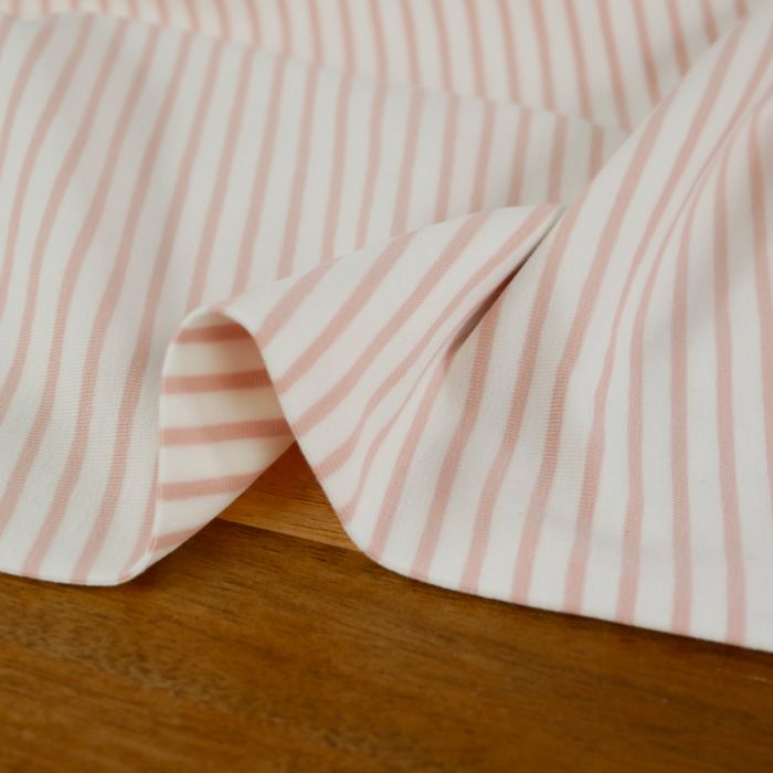 Tissu jersey fin rayures marinière - rose poudré x 10 cm