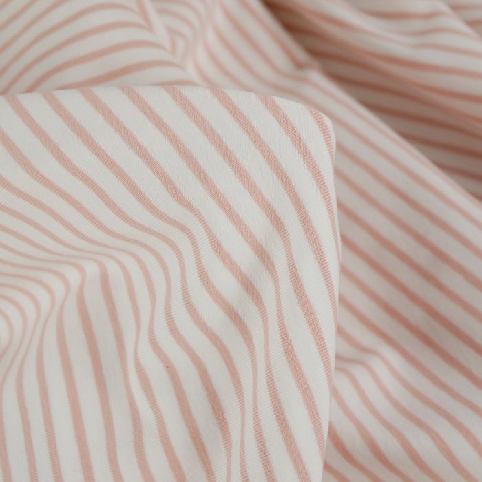 Tissu jersey fin rayures marinière - rose poudré x 10 cm