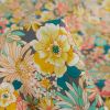 Tissu popeline coton fleurs seventies - jaune x 10 cm