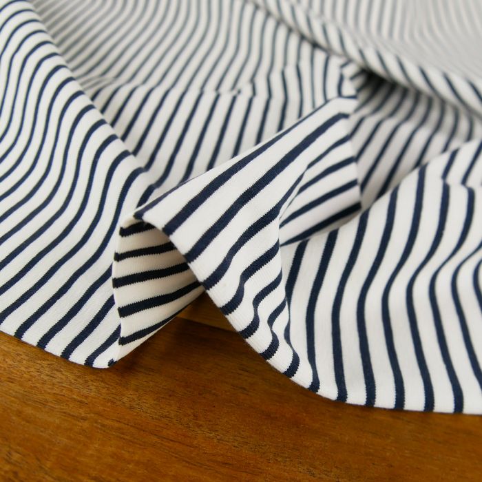 Tissu jersey fin rayures marinière - bleu foncé x 10 cm