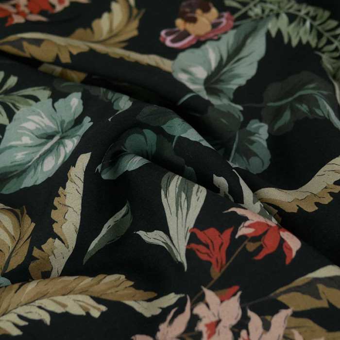 Tissu viscose végétation haute couture - noir x 10 cm
