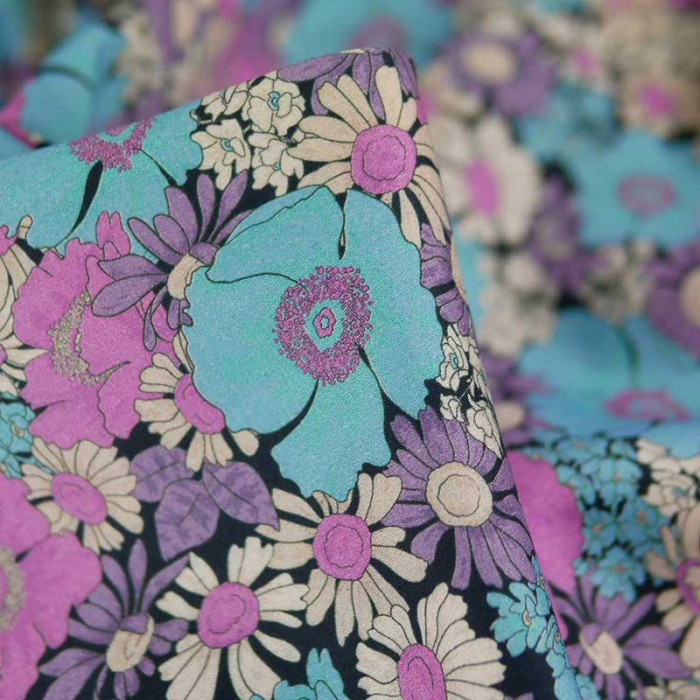 Tissu batiste coton fleurs vintage haute couture - lilas x 10 cm