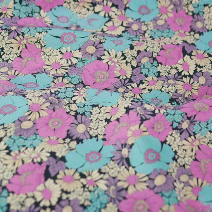 Tissu batiste coton fleurs vintage haute couture - lilas x 10 cm