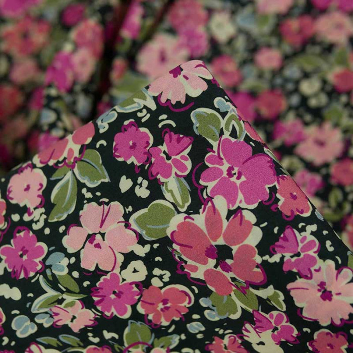 Tissu batiste coton fleurs Madi haute couture - rose x 10 cm