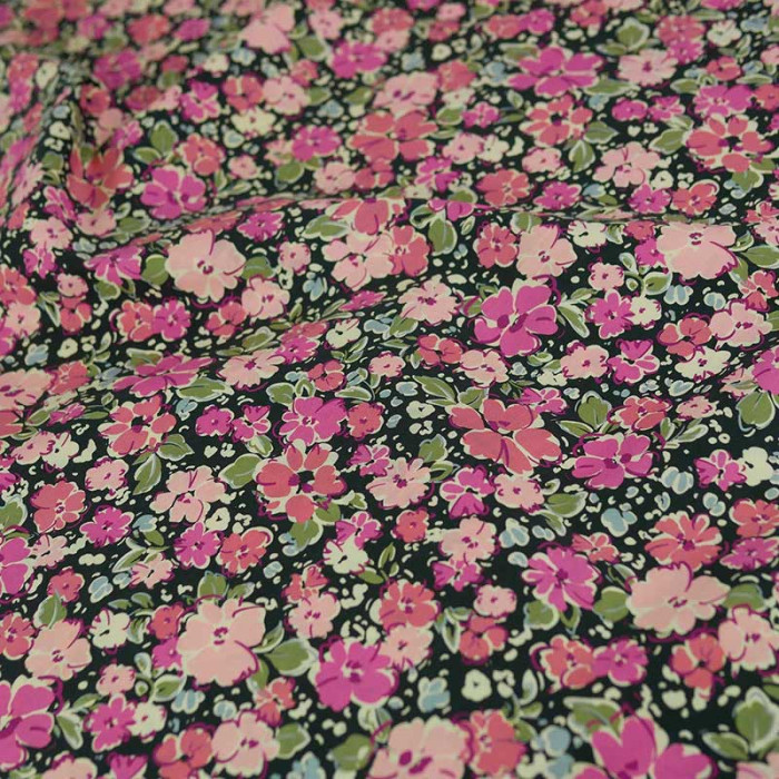 Tissu batiste coton fleurs Madi haute couture - rose x 10 cm