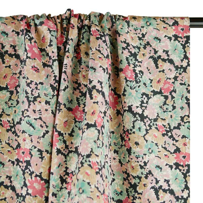 Tissu batiste coton fleurs Zia haute couture - noir x 10 cm