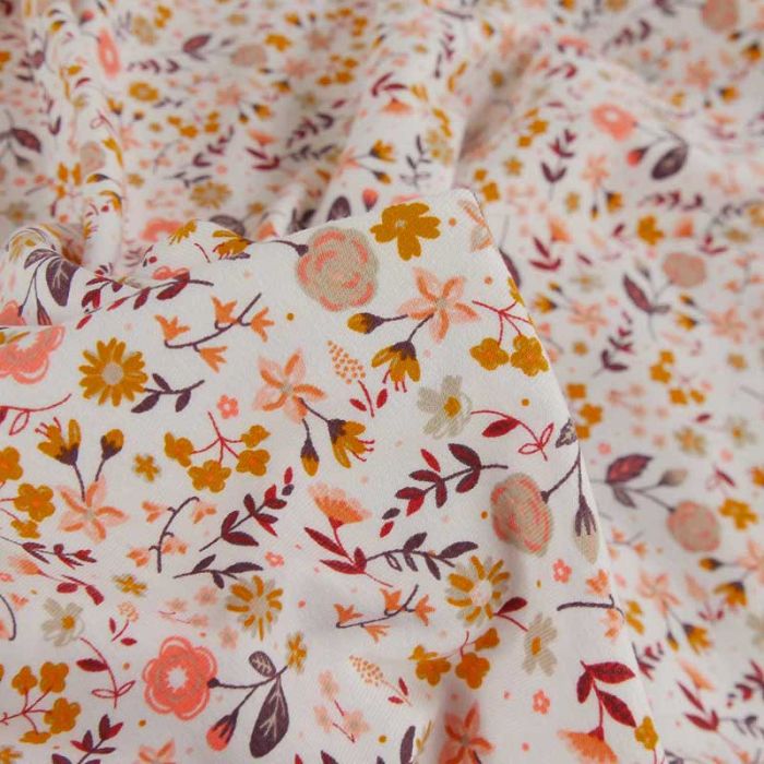 Tissu jersey fin fleurs Arelle - orange x 10 cm