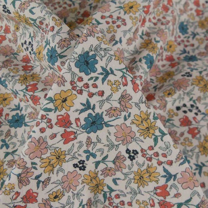 Tissu jersey fin fleurs Jollia - pastel x 10 cm