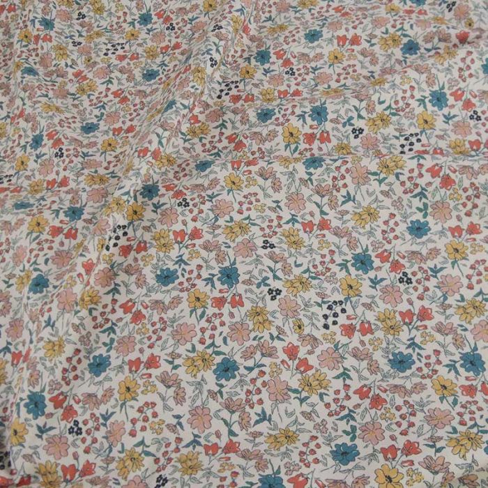 Tissu jersey fin fleurs Jollia - pastel x 10 cm