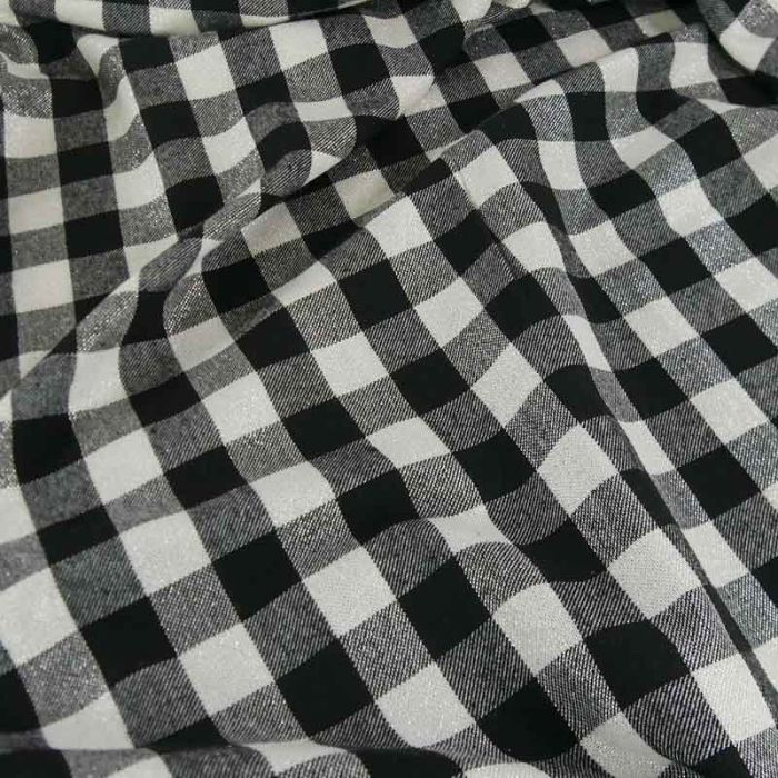 Tissu flanelle coton carreaux lurex haute couture - noir x 10 cm