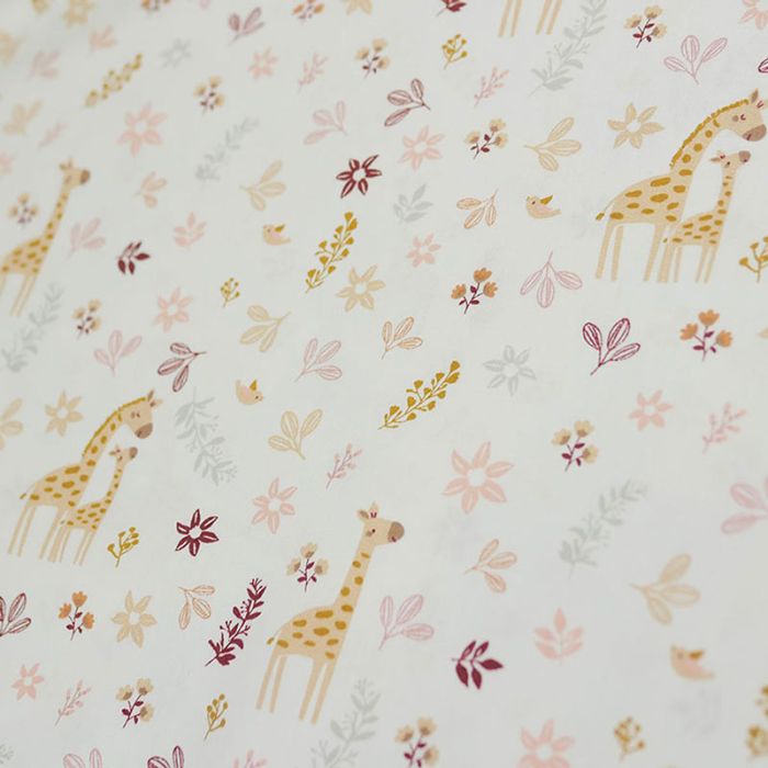 Tissu popeline coton bio oeko-tex girafes - blanc cassé x 10 cm