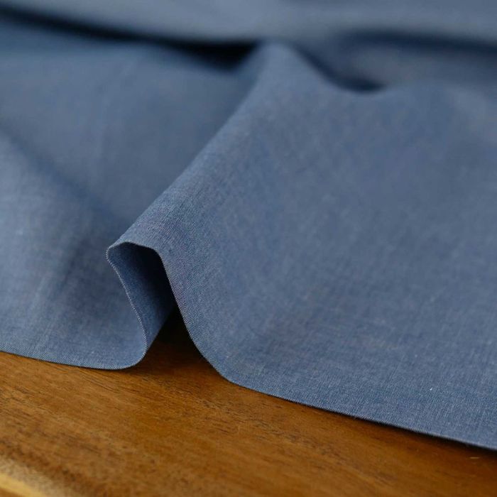 Tissu batiste chambray chiné - bleu x 10 cm