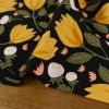 Tissu viscose fleurs naives jaunes - noir x 10 cm