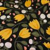 Tissu viscose fleurs naives jaunes - noir x 10 cm