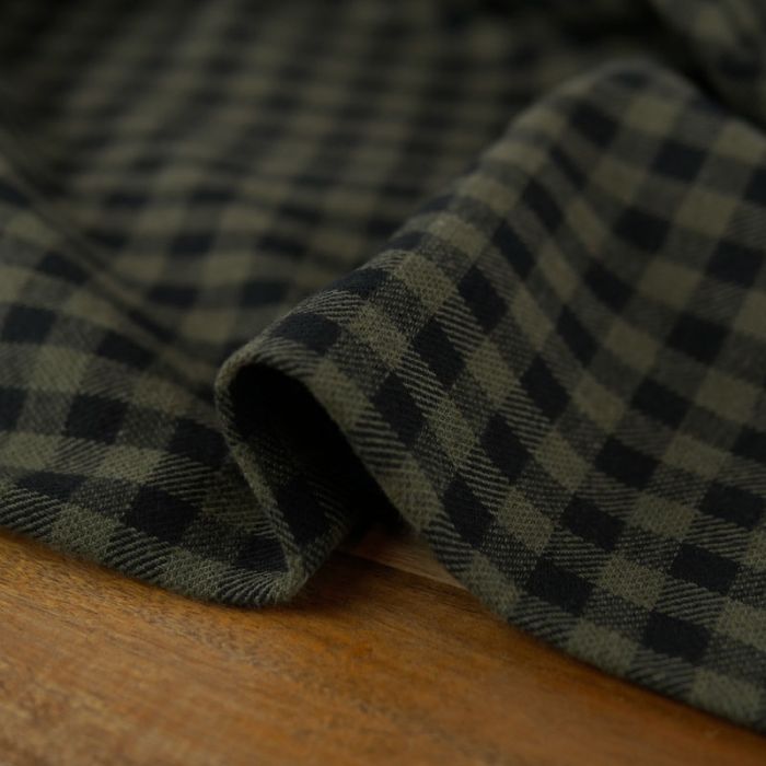 Tissu flanelle coton carreaux haute couture - kaki x 10 cm