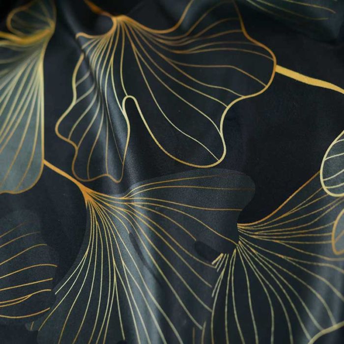Tissu velours ras grands motifs ginkgos - gris foncé x 10 cm