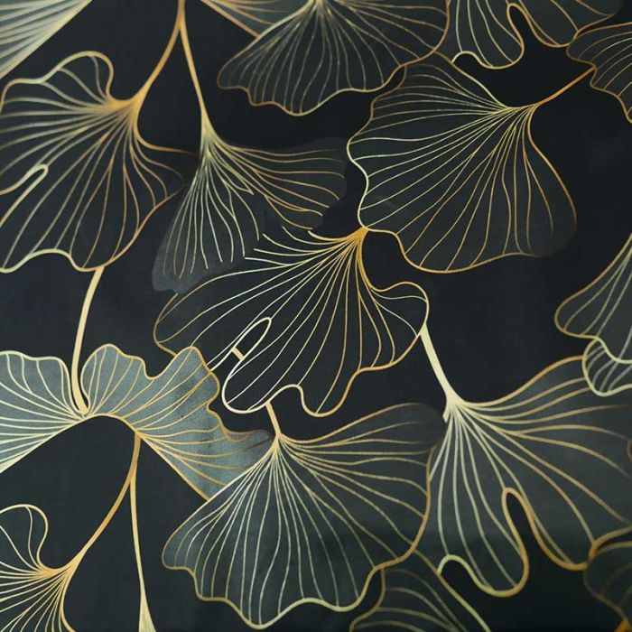 Tissu velours ras grands motifs ginkgos - gris foncé x 10 cm