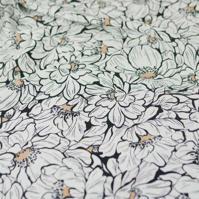 Tissu viscose grandes fleurs Orta - blanc x 10 cm