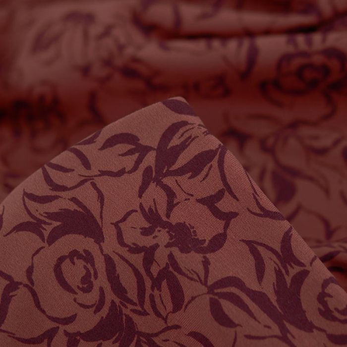 Tissu jersey sweat léger fleurs Almé - bordeaux x 10 cm