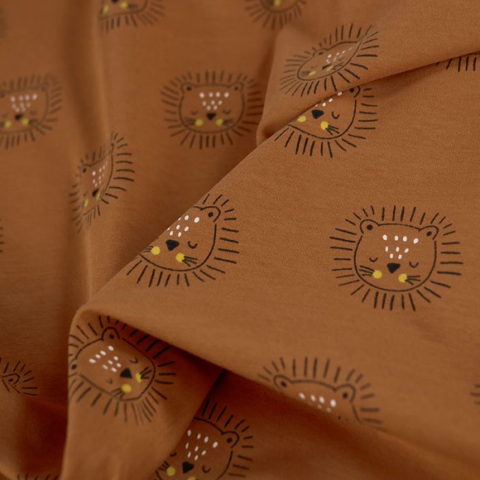 Tissu jersey sweat léger lionceaux - terracotta x 10 cm
