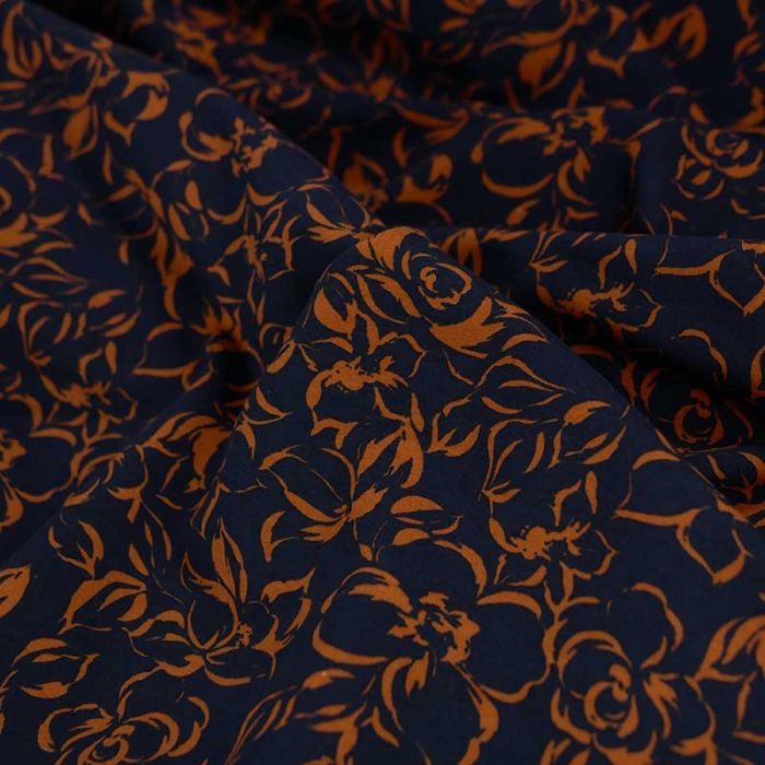 Tissu jersey sweat léger fleurs Almé - bleu marine x 10 cm