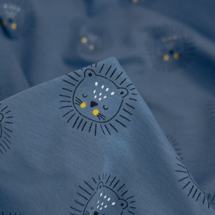Tissu jersey sweat léger lionceaux - bleu denim x 10 cm