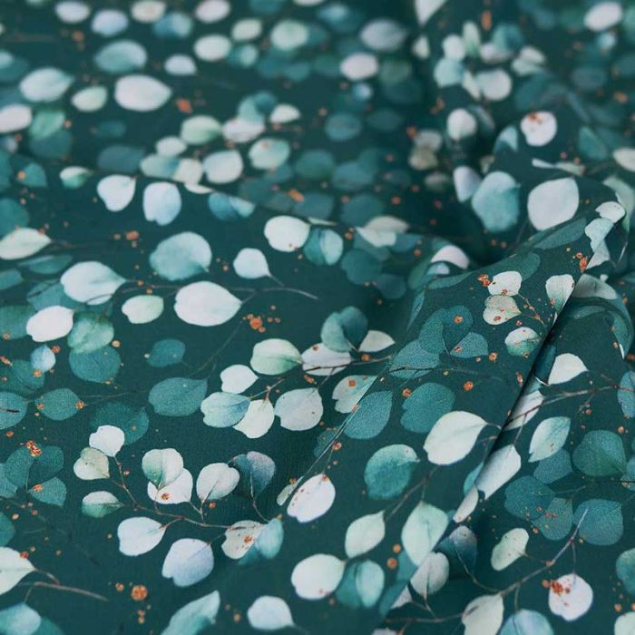 Tissu viscose feuilles eucalyptus - vert x 10 cm