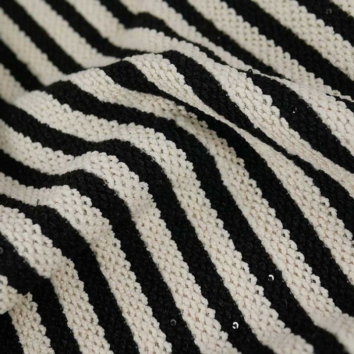 Tissu jersey maille marinière sequins - noir x 10 cm