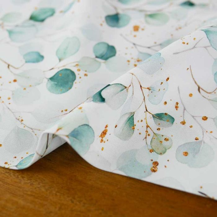 Tissu viscose stretch feuilles eucalyptus blanc