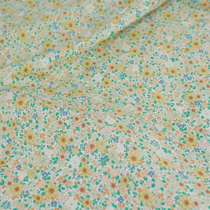 Tissu popeline coton minis fleurs pastel - vert x 10 cm