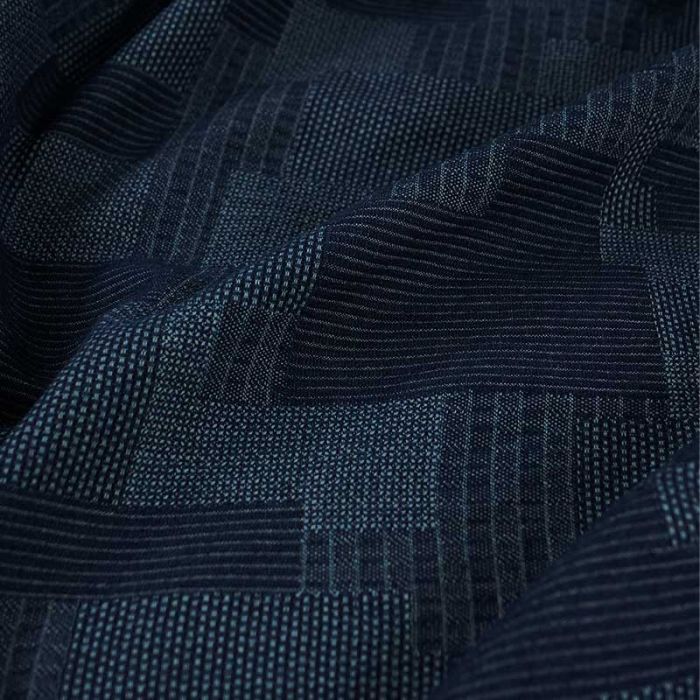 Tissu denim jacquard fin à motifs - bleu foncé x 10 cm