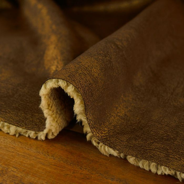 Tissu suédine imitation peau de mouton irisée haute couture - marron x 10 cm