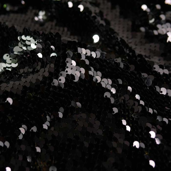 Tissu tulle sequins réversibles haute couture noir - argent x 10 cm