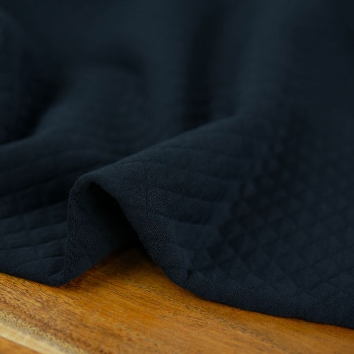 Jersey matelassé coton - bleu marine x 10 cm