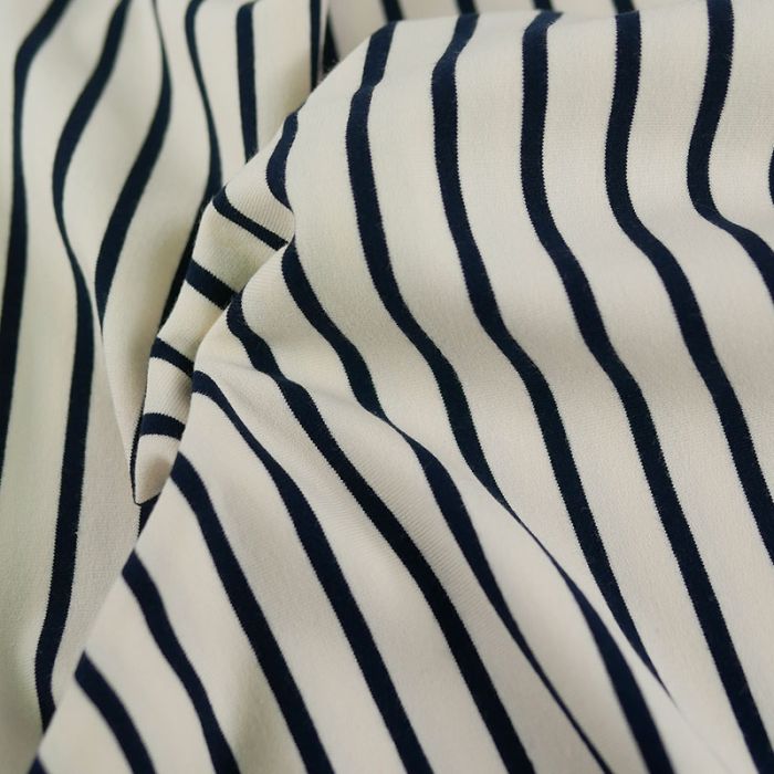 Tissu jersey à rayures marinière écru - bleu marine x 10 cm
