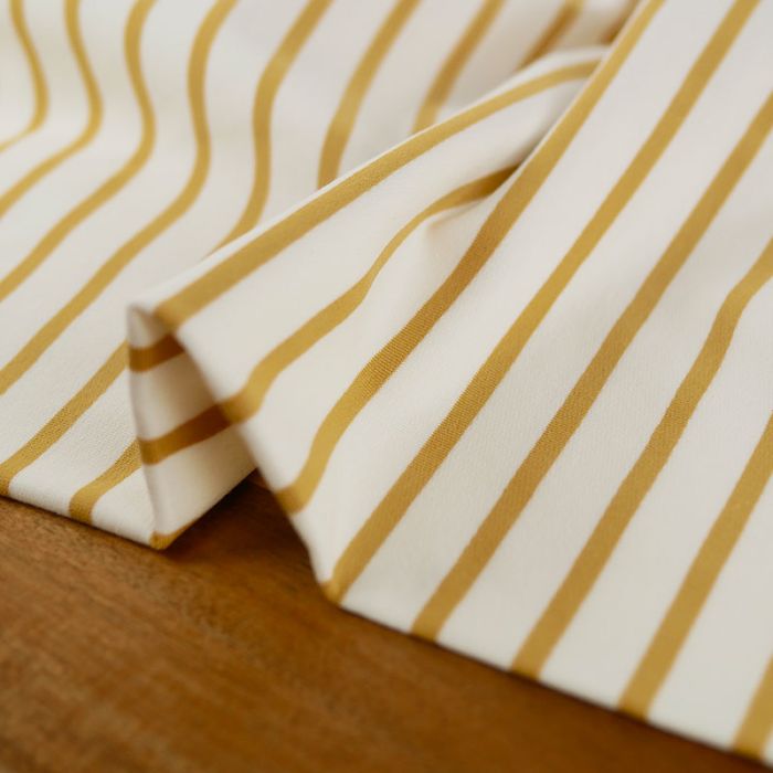 Tissu jersey à rayures marinière écru - moutarde x 10 cm