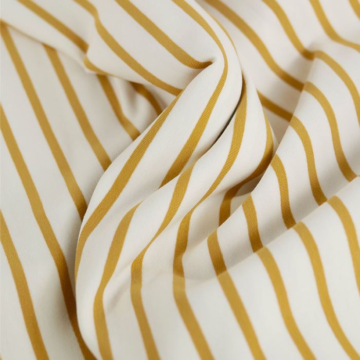 Tissu jersey à rayures marinière écru - moutarde x 10 cm