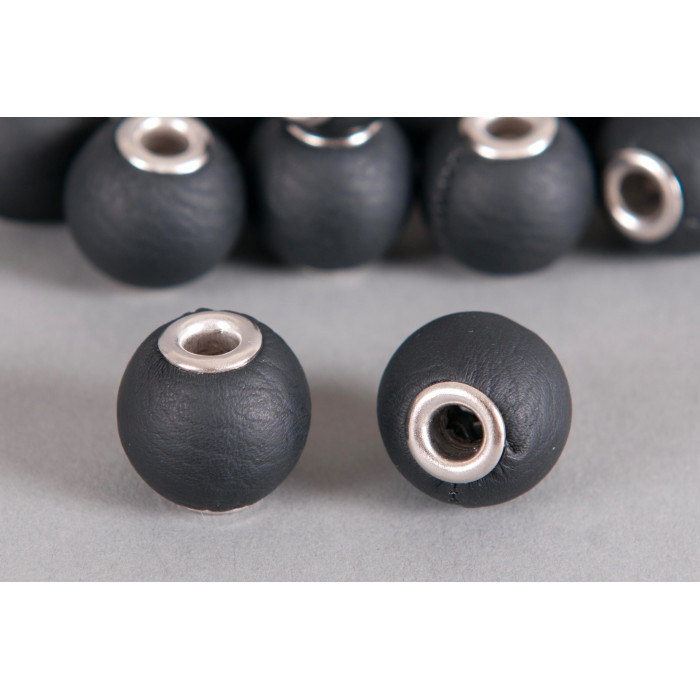 Perle Simili-cuir ronde 18mm à gros trou noir