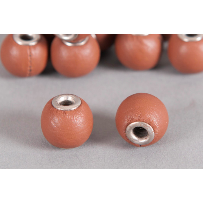 Perle Simili-cuir ronde 14mm à gros trou marron